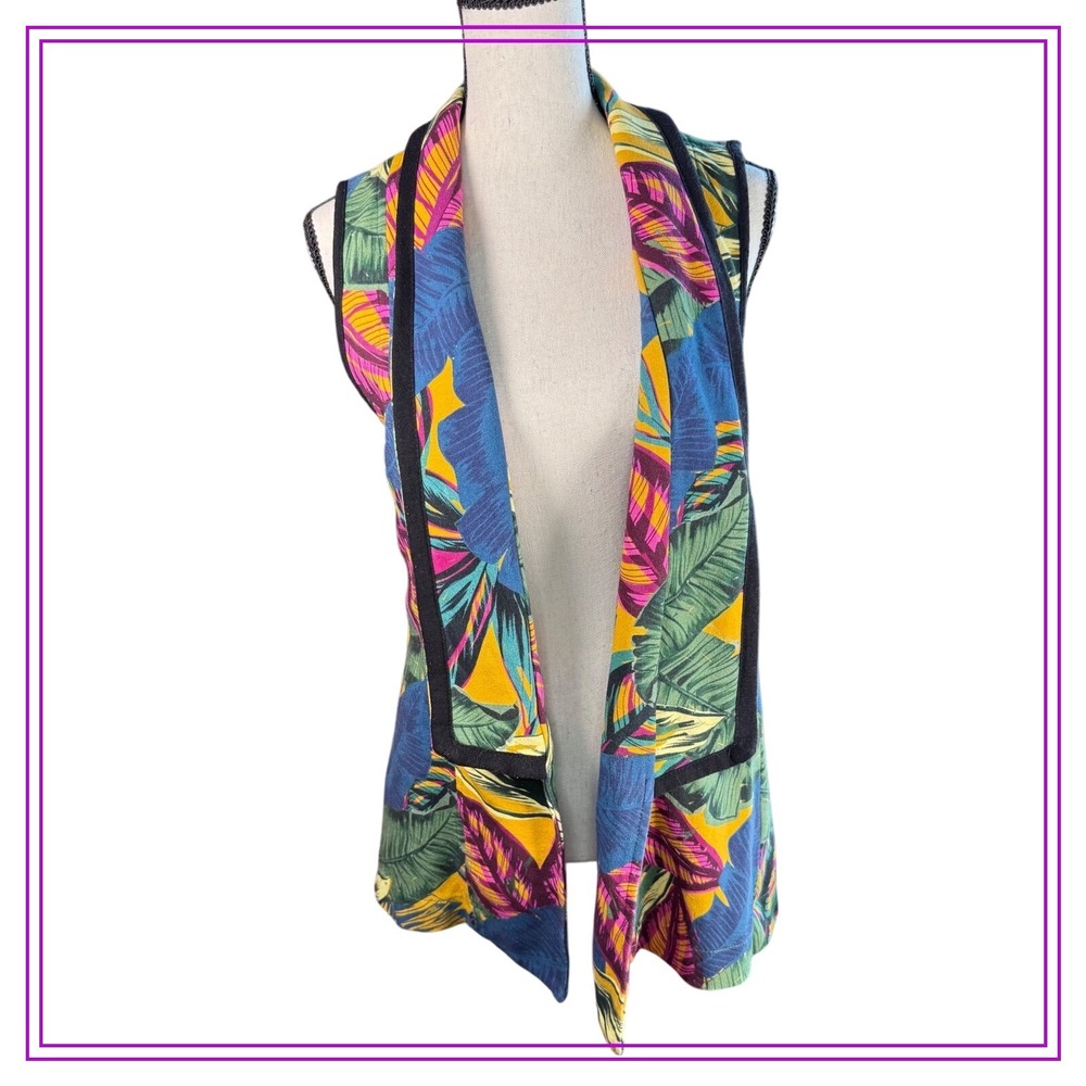 Oh Boy! Rio‎ de Janeiro Tropical Leaf Print Vest Sleeveless Jacket Top